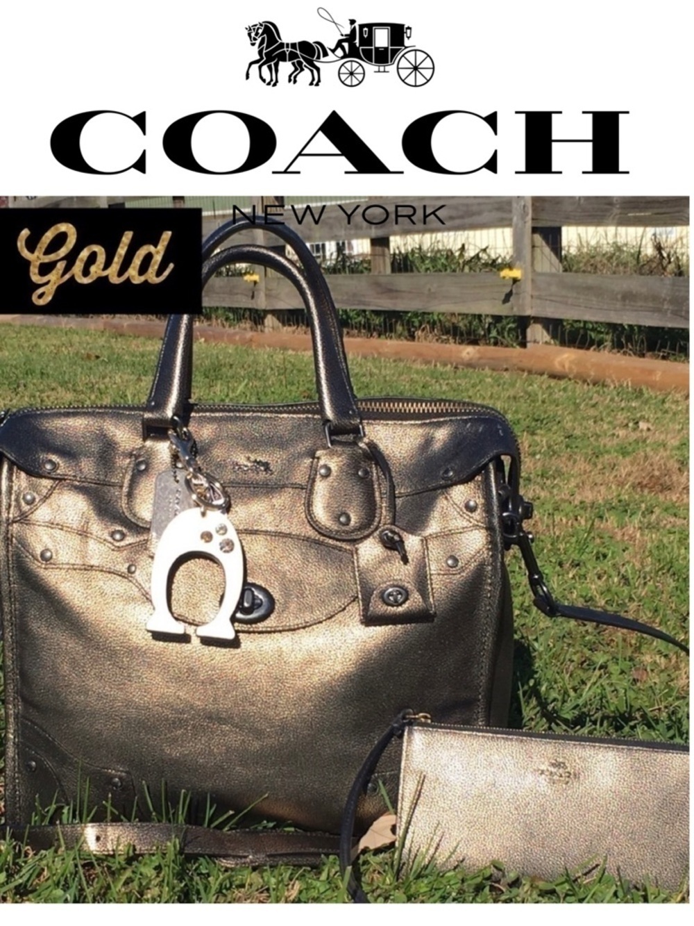 33740 Coach Elevated Rhyder 33 Gold Bag & Wallet
